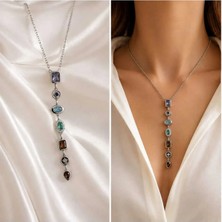 7 Elementli Silver Y Taşlı Kolye