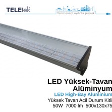 Teletek 50W IP65 Alüminyum 50 cm Yüksek Tavan LED Acil Durum Kitli Aydınlatma Armatürü Sıva Üstü, Endüstriyel Ofis Depo