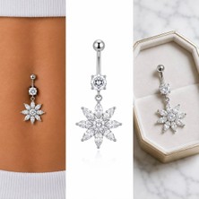 Dolunay Takı Kar Tanesi Tasarımlı Sallantılı Göbek Piercingi