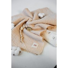 Minisse "%100 Cotton Pamuk Erkek Bebek Müslin Set-3 Parça Battaniye+Örtü+Emzik Tutacağı-Doğal Tonlar