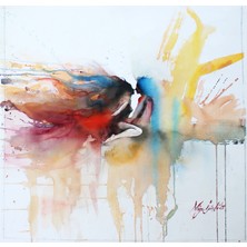 Muguetarts %100 El Yapımı Orijinal Aşkın Rengi Suluboya Tablo 57X53 cm