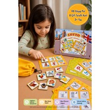 Toyfest Ingilizce Alfabe Ahşap Eğitici Tombala Oyunu 48 Pul 8 Çift Yüzlü Kart Okul Öncesi