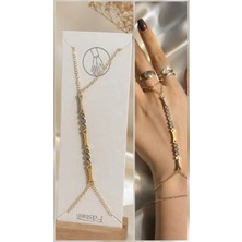 Fashion Dolunay Takı Nokta Modelli Taşlı Gold Çelik Şahmeran
