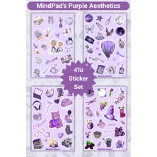 MindPad Studio 4'lü Mor Düşler Estetik Sticker Seti, Lavanta, Galaksi, Cozy Temalı Scrapbook, Planner, Bullet Journal, Defter, Ajanda Süsleme Etiketleri