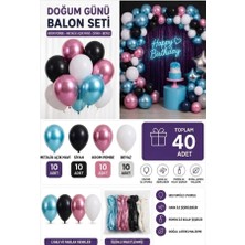 Avcı Parti Dünyası 40'lı Balon Seti - Lüks Konsept Doğum Günü Balon Seti (Metalik Açık Mavi, Krom Pembe, Siyah, Beyaz)