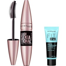 Esranın Dünyası Maybelline New York Lash Sensational Yelpaze Etkili Intense Black Maskara - Ekstra Siyah 9.5 ml & Mini Fit Me Matte - Poreless Matlaştırcı Makyaj Bazı Makyaj Seti