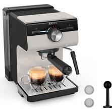 Krups Orijinal Espresso Portafiltre Makinesi, 15 Bar, Sezgisel Çalışma, Gelişmiş Tasarım, Entegre Buhar Başlığı, 2 L Su Deposu, Aksesuarlar Dahil, Gri/krem, XP381B10