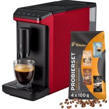 tchibo caffè crema ve espresso ıçin tchibo esperto mini tam otomatik kahve makinesi, yalnızca 16 cm genişliğinde, küçük ve kompakt, her mutfağa uygun, kırmızı -  kahve tadım seti dahil