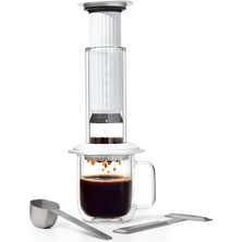 Aeropress Premium Kahve Makineleri - Cam, Kavrulmuş Çelik ve Alüminyum Hepsi Bir Arada French Press, Manuel Filtre ve Espresso Makinesi. Sadece 2 Dakikada Daha Az Acı, Daha Lezzetli, Beyaz Bir Kahve E