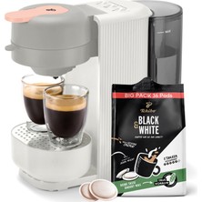 Tchibo Kahve Yastığı Makinesi Call Me Pad Dahil. 36 Kahve Fincanı Siyah & Beyaz, Tek Kullanımlık Fincanlar Için Düğmeli, 2 Fincan Için, Hızlı ve Sessiz, Otomatik Kapanma Işlevi, Beyaz