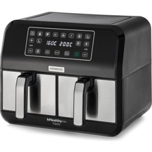 Kenwood Khealthy Fry Twin Airfryer HFM20.000MB, 8l (2X4L), Çift Odacıklı, 8 Program, Çift Pişirme ve Senkronizasyon Bitiş Işlevi, Dokunmatik Ekran, Yapışmaz, 200 Derece, Zamanlayıcı (60 Dakikaya Kadar