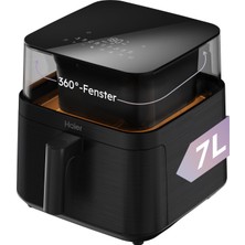 Haier Sıcak Hava Fritözü 7l, 6 Porsiyon Için 360° Cam Izleme Pencereli I 8 Fonksiyon: Kızartma, Izgaralama, Kavurma, Fırınlama, Kurutma, Buz Çözme I Bulaşık Makinesinde Yıkanabilir