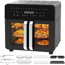 Dewelling Sıcak Hava Fritözü Dual Zone 23L - Xxl Çıkarılabilir Ayırıcılı Airfryer, Fransız Kapılı Sıcak Hava Fritözü, 15 Program, Büyük Pencere, 5 Set Aksesuar, Tarifler