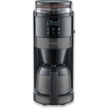 Severin Filtre Kahve Makinesi, Termoslu ve Öğütücülü, 1l Kapasite, 8 Fincana Kadar, Damlama Önleyici, Yoğun Aroma, Otomatik Kapanma, LED Ekran, 900W, Koyu Inoks, Siyah, Ka 4831