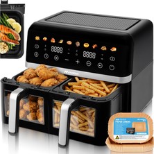 Maltec Sıcak Hava Fritözü Xl 2 Bölmeli, Görüntüleme Pencereli, 10L Hava Fritözü, Dokunmatik Ekran, 2800 Watt, 10 Program, Yağsız Fritöz ve Az Yağlı Pişirme