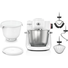 Bosch Mutfak Robotu Seri 6, 2 Kase 5,5 L (Paslanmaz Çelik, Plastik), 7 Seviyeli, Planet Mikser, Hamur Kancası/mikser/silikon Çırpma Teli, Bulaşık Makinesinde Yıkanabilir, Beyaz, MUMS6EW18