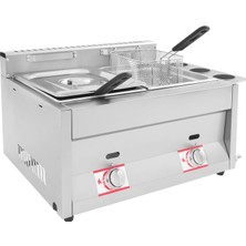 Weıgr Ticari Gazlı Fritöz 10L + 10L Çift Tanklı, 2 Kızartma Sepeti ve Kapaklı Paslanmaz Çelik Kızartma Makinesi, Restoranlar Için Ayarlanabilir Sıcaklık Snack Barlar Ev Mutfak Snack Bar