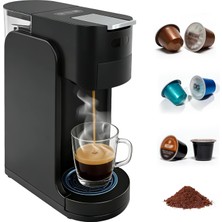 Capsste Nespresso/dg/k-Cup ve Öğütülmüş Kahve ile Uyumlu 4'ü 1 Arada Kapsül Kahve Makinesi, 1450W, Ayarlanabilir Kahve Sertliğine Sahip 20 Bar Espresso Makinesi