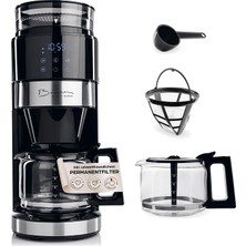 Barista Kaffee & Technik Ayarlanabilir Öğütücülü Barista Filtre Kahve Makinesi (Pro Tasarım) | Sıcak Tutma Işlevi, 24 Saat Zamanlayıcı ve Kalıcı Filtre | 10 Fincan Kahve Için | Fasulye ve Toz Kahve Ma