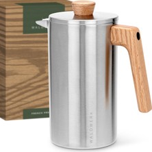 Waldwerk French Press (1l) - Meşe Ahşap Saplı Çift Cidarlı Paslanmaz Çelikten Yapılmış Kahve Makinesi - Plastik Içermeyen Kahve Makinesi