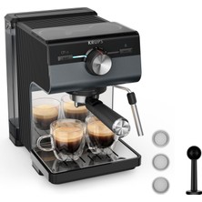 Krups Authentic+ Espresso Portafiltre Makinesi, 15 Bar, Sezgisel Çalışma, Gelişmiş Tasarım, Buhar Başlığı, Kapsamlı Aksesuarlar Dahil, Bullet Dark Silver/paslanmaz Çelik, XP384G10