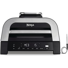 Ninja Max 6'sı 1 Arada Iç Mekan Izgarası ve Hava Fritözü, 6 Pişirme Fonksiyonu, 6 Burger Alabilir, 3,8 L Kapasite, Düşük Duman, Dijital Kızartma Termometresi Dahil, Gri/gümüş, DG551EU