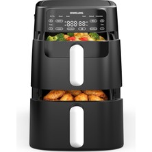 Dewelling Airfryer 10L Çift Yığın - 2700W Sıcak Hava Fritözü 2 Odacıklı, Dikey Çift Odacıklı Xxl Sıcak Hava Fritözü, 6'sı 1 Arada Işlevler, Maksimum 230°C, Pfas Içermez, Yüzde 50 Yerden Tasarruf Sağla