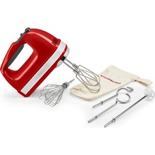 Kitchenaid El Mikseri 9 Seviye, Yumuşak Başlatmalı 85 W Sessiz Dc Motor, 6 Aksesuar - Karıştırma, Hamur Kancası, Çırpma ve Karıştırma Çubuğu, Döner Kablo, Çanta, Empire Red