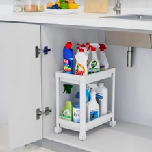 Esranın Dünyası Deconox 2 Katlı Tekerlekli Tezgah Altı Düzenleyici, Mutfak, Banyo, Ardiye ve Depo Için Yer Tasarruflu Depolama Rafı | Kompakt ve Pratik Tasarım (40X36X23CM) (Beyaz)