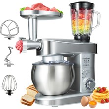 Seaspark Mutfak Robotu, 6 L Yoğurma Makinesi 1200W, 6 Hızlı Mutfak Robotu, Karıştırma Kancalı Hamur Makinesi, Hamur Kancası, Çırpma Teli ve Sıçrama Koruması, Gümüş