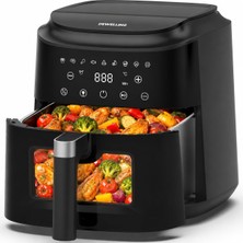 Dewelling Airfryer Xl 6l, Görüntüleme Pencereli Sıcak Hava Fritözü, Dokunmatik Ekranlı Sıcak Hava Fritözü, 9 Program, 1650W, Metal Iç Kısım, Sağlıklı Pişirme Için Pfas'sız, 40-200°C