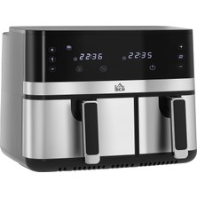 Homcom Çift Bölgeli Sıcak Hava Fritözü 8,5 L Airfryer 2700W 2 Bölmeli Siyah
