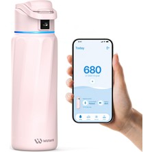 Esranın Dünyası Boost Akıllı Su Şişesi, Su Içmeyi Hatırlatan, Çift Duvarlı Vakum Yalıtımlı Su Şişesi Paslanmaz Çelik, Geniş Ağızlı 32 Oz Sızdırmaz Kilitli Kapaklı Su Şişeleri, Su Izleyici, Pembe