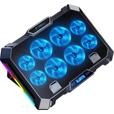 Esranın Dünyası Claw's Vortex 8x Turbo LED Fan - 10 Modlu Rgb - LCD Ekran - Ayarlabilir Fan Hızı - 7 Kademeli Stant - 2x USB - Metal Mesh Zemin Notebook Soğutucu