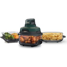 Ninja Crıspi Taşınabilir Hava Fritözü, 3,8 L ve 1,4 L, 4'ü 1 Arada: Havada Kızartma, Kızartma, Sıcak Tutma, Çıtır, Kompakt, 3 Kapaklı Çıkarılabilir Cam Kap, Yeşil FN103EUGN