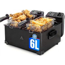 Aigostar Paslanmaz Çelik Çift Fritöz 3600W, Yağlı 2X3L Fritöz, Siyah