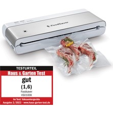 Foodsaver Kompakt Vakum Kapatıcı ve El Tipi Vakum Kapatıcı | 1 Rulo ve 4 Torba | Beyaz Vurgulu Gümüş [VS0100X]
