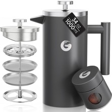 Coffee Gator Kahve Gator Fransız Pres Kahve Makinesi 1 Litre Artı Seyahat Kavanoz Teneke Kutu, Çift Duvarlı Yalıtımlı Paslanmaz Çelik Kahve Makinesi, Ev Ofis Mutfak Kamp Dış Mekan Için Taşınabilir Sıc
