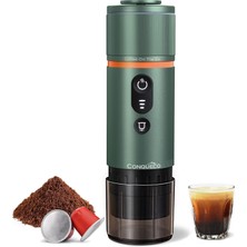 Conqueco Kahve Makinesi Araba Espresso Makinesi 12V: Kamp Seyahati Için Taşınabilir Pil Espresso Makinesi - 2,5 Dakika Hızlı Isıtma - Tek Şarj Için 8 Bardak Espresso (Orman Yeşili)
