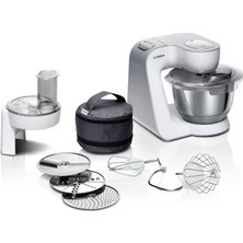 Bosch Mutfak Robotu Seri 4, Paslanmaz Çelik Kase 3,9 L, Pasta Seti Paslanmaz Çelik, Hamur Kancası, Çırpma Teli, Çırpma Teli, Sürekli Parçalayıcı, 3 Disk, 1000 W, Beyaz/gümüş, MUM58210