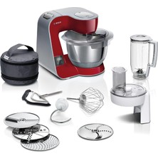Bosch Mutfak Robotu Mum5 MUM5X720, Entegre Terazi, Paslanmaz Çelik Kase 3,9 L, Mikser 1,25 L, Profesyonel Hamur Kancası, Planet Mikser, Çırpma Teli, Sürekli Parçalayıcı, 1000 W, Gümüş/koyu Kırmızı