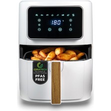 Bergner Naturally - Pfas Içermeyen Sıcak Hava Fritözü 1800W 6,9l - 8 Pişirme Programı - Seramik Kaplamalı Hava Fritözü - Sıcaklık Ayarı 80-200°C - 30 Dakikaya Kadar Zamanlayıcı - Sağlıklı ve Yağsız Kı