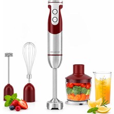 Megawise Pro Titanyumla Güçlendirilmiş 5'i 1 Arada El Blenderı, %80 Daha Keskin Bıçaklarla Güçlü 400 W, 12 Hızlı Kablolu Blender (Kırmızı)