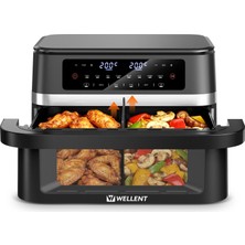 Wellent 12L Çift Bölgeli Airfryer Xxl - 2950W Sıcak Hava Fritözü 2 Odacıklı (6+6l) - Görüntüleme Pencereli, Eşleştirme ve Senkronizasyon Işlevli, Sallama Hatırlatıcılı, Çift Odacıklı Sıcak Hava Fritöz