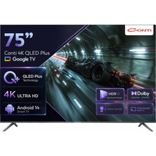Esranın Dünyası Conti 75" 4K QLED Plus Google Tv (CT75OG300U), HDR10, Dolby Vision Atmos, Çerçevesiz Tasarım, Dahili Uydu Alıcı, Wi-Fi, Bluetooth, 3x Hdmı, Android 14 Smart Tv