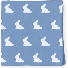 Esranın Dünyası Deux LAPINS%100 Pamuk Müslin Bebek Örtüsü - Mono Lapin Royal Blue 100X100 cm MUSLIN-RAL-100100