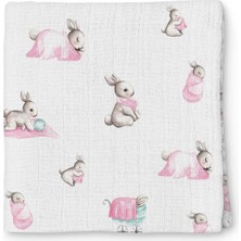 Esranın Dünyası Deux Lapıns Bebek Müslin Müslin Örtü 120120 cm Bébé Lapin Rose THROW1219
