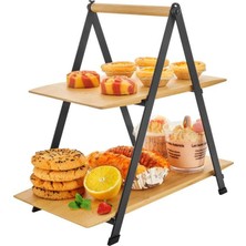 Esranın Dünyası Deconox 2 Katlı Dikdörtgen Bambu Servis Sunum Seti Büyük Boy, Kuru Pasta, Kurabiye ve Kek Sunumları Için Büyük Boy (34CM-26.5CM-16CM)