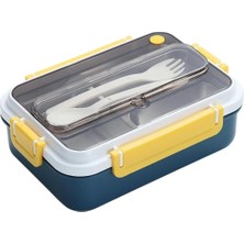 Esranın Dünyası Vagonlife Bento 1000ML Lunchbox Tek Katlı 3 Bölmeli Çelik Sefer Tası Yemek Kutusu (Lacivert-Sarı)