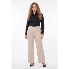 Kadın Bol Paça Beli Lastikli Kumaş Pantolon BGL-ST04322